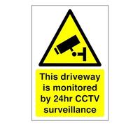 This driveway is monitored by 24hr CCTV surveillance sign - High tack self-adhesive sticker (300mm x 200mm) Viewing Distance within 7m.