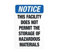 This Facility Does Not Permit The Storage Of Hazardous Materials Metal Warning Sign for Indoor Outdoor Security, Business Office Home Garden Street Decor 20 x 30 cm
