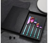 This Flatware Cutlery Set, 5/20/30/40/50/60 Pieces Stainless Steel Tableware Knives, Forks and Spoons with Matte Square Handles.Silver-10 Sets of 50 Pieces,Rainbow-6Set30Pcs
