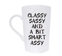 This Funny Christmas Gifts Coffee Mug for Friend Coworker Sister, Classy Sassy and a Bit Smart Assy Inspirational Gifts Cute Cup, White 13 Oz
