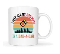 This Funny Coffee Mug 11 Oz - Cup with Humorous 'Dad Jokes in a DAD-A-Base' - Design for Father's Day, Birthdays & Dads Who Love Puns