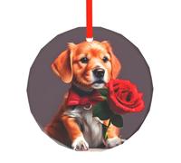 This Gentleman-Like Dog Patterns Christmas Round Glass Pendant is Perfect as a Christmas Tree Ornament, Birthday