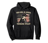 This Girl is always thinking strait US Flag Cowgirl Western Pullover Hoodie