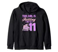This Girl Is Rolling Into 11 Roller Skating 11th Birthday Zip Hoodie