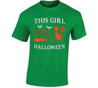 This Girl Loves Halloween Mens T-Shirt Adult Funny Witch Cat Broomstick Spooky Tee Irish Green - Small