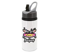 This girl loves jumping water bottle with handle, trampoline, bounce, jump, drinks cup, bottle, water, hydrate
