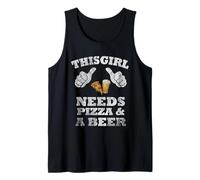 This Girl Needs Pizza and A Beer Thumbs Pointing Towards Her Tank Top