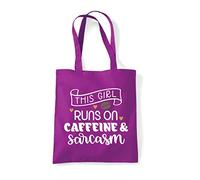 This girl runs on caffeine and sarcasm funny coffee lover statement [FB21] tote shopping bag - Magenta