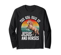 This Girl Runs On Jesus and Horses Retro Christian Cowgirl Long Sleeve T-Shirt