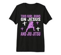This Girl Runs On Jesus and Jiu Jitsu Christian Daughter Premium T-Shirt