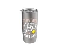 This Girl Runs On Jesus and Softball Player Athlete Stainless Steel Insulated Tumbler