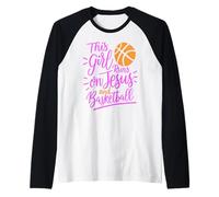 This Girl Runs on Jesus & Basketball Bible Religion God Pray Raglan Baseball Tee