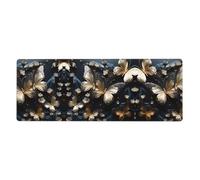 This Gold White Butterflies Black Keyboard and Mouse pad, 12x31.5 inches in Size, is Designed for Computers, Consoles, Offices, and is Also Suitable for Games and Study.