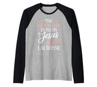 This Grandma Runs On Jesus and Lacrosse Raglan Baseball Tee