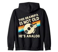 This Grandpa Is Not Old Hes Analog Fathers Day Retro Vinyl Zip Hoodie