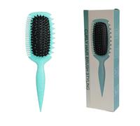 This Green Curl-Defining Brushfuses the Ergonomic Style ofthe iconic Candy Brush withthe soft,air cushionedwide-body of a Paddle Brushand the smooth detanglingadvantage ofa dense WidcTooth Comb