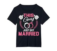 This Guy Just Got Married Funny Couple Groom Wedding Mens T-Shirt, Women's Plus, Black, 1X