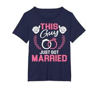 This Guy Just Got Married Funny Couple Groom Wedding Mens T-Shirt, Women's Plus, Navy Blue, 1X