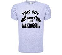 This Guy Loves His Jack Russell Dog Mens T-Shirt Medium Grey Black Text