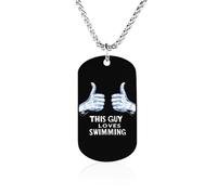 This Guy Loves Swimming Dog Tag Necklace Stainless Steel Plated Pendant Memorial Jewelry Gift for Men Women