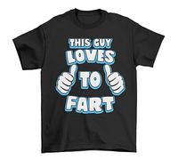 This Guy Loves to Fart Mens T-Shirt, Joke Humour Top Made from Organic Cotton Black