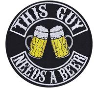 This Guy Needs a Beer - Embroidered Iron on Patches for Motorcycle Riders, Bikers | Funny Sew on or Iron on Applique Patches for Backpacks, Jean, Jackets, Motorcycle Case 90X90 mm