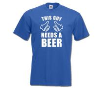 This Guy Needs a Beer, Party Animal, Getting Drunk on a Night Out Funny Mens T-Shirt, Blue, XL