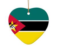 This Heart Shape Ceramic Christmas Tree Flag of Mozambique Pendant with a Pattern is Perfect for Winter Christmas Party and Home Decor.
