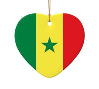 This Heart Shape Ceramic Christmas Tree Flag of Senegal Pendant with a Pattern is Perfect for Winter Christmas Party and Home Decor.