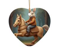 This Heart Shape Ceramic Christmas Tree Little Rabbit Pendant with a Pattern is Perfect for Winter Christmas Party and Home Decor.