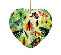 This Heart Shape Ceramic Christmas Tree Watercolor Insects Pendant with a Pattern is Perfect for Winter Christmas Party and Home Decor.