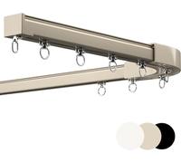 This Heavy-Duty Aluminum Curtain Track System Single/Double Rods for Wall/Ceiling 90-Degree Angled Curves Perfect for Curtains & Drapes Easy Installation Modern Design