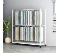 This Heavy Duty Metal Fabric Display Rack with Wheels - Movable Curtain Sample Color Card Organizer for Boutiques, White, 100x35x150cm/39x14x59in