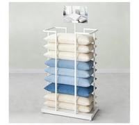 This Heavy Duty Pillow Rack with Sign Holder - Multi-Purpose Cushion and Blanket Display Stand for Bedroom, Closet, School, and Hotel Organization