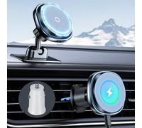 This Hill 15W Fast Magnetic Car Phone Mount - 2-in-1 Dashboard/Air Vent Mount with 360° Rotation & Secure Double Hook Clip, Includes QC 3.0 Adapter, Compatible with MagSafe Case,iPhone,Samsung,Google