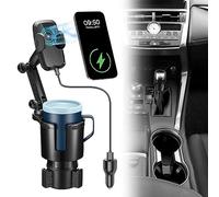 This Hill 3-in-1 Car Wireless Charger Cup Holder, Upgrade 15W Charging, Car Cup Holder Phone Mount with Adjustable Base & 360° Rotation Compatible for All Smartphones(with Car Adapter)