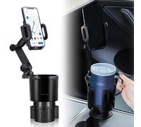 THIS HILL Car Cup Holder Expander Adjustable Base with Phone Mount 360° Rotation All Purpose Cup Holder Cell Phone Holder for Car Compatible with iPhone/Samsung All Smartphones