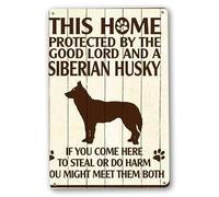 This Home Protected by A Siberian Husky Vintage Signs Metal Tin Sign for Wall Decor Art,12x8 Inches Retro Metal Vintage Sign