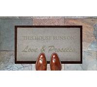 This House Runs On Love & Prosecco Coir Synthetic nylon Light Grey Brown Cream Green Novelty Door Mat GiftCream Green (Light Brown (Indoor))
