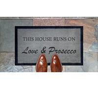 This House Runs On Love & Prosecco Coir Synthetic nylon Light Grey Brown Cream Green Novelty Door Mat GiftCream Green (Light Grey (Indoor))