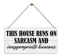 This House Runs On Sarcasm and Inappropriate Humor Sign, Funny Wood Sign, Hanging Printed Wooden Plaque Decor, Rustic Wall Decor, Modern Home Decor, Humorous Living Room Decor, Funny Housewarming Gift