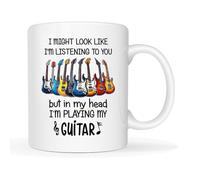 This - I Might Look Like I'm Listening to You, But in My Head I'm Playing My Guitar Ceramic Coffee Mug Christmas - 11oz Musician Gift, Funny Guitar Lover Mug for Men and Women
