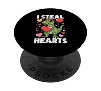 This I Steal Hearts T-Rex Dinosaur Valentine's Boys Kids PopSockets Adhesive PopGrip