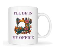 This I'll Be in My Office Sewing Mug, 11oz Ceramic Stained Glass Sewing Machine Cup, Gift for Seamstresses/Sewing Lovers (White)