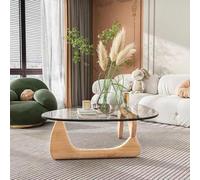 This industrial-style glass and wood coffee table is durable and suitable for dining, games, and spending time with family and friends.,A01