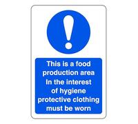 This Is A Food Production Area In The Interest Of Hygiene Protective Clothing Must Be Worn - safety sign - High tack self-adhesive sticker (200mm x 150mm) Viewing Distance within 5m.
