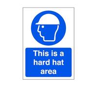 This is a hard hat area - safety sign, ppe, head protection - 1.2mm Rigid plastic for indoor/outdoor usage (400mm x 300mm) Viewing Distance within 14m.