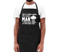 This is A Manly Apron - Black - A - Funny Quote Novelty Kitchen Chef Fathers Day Housewarming Present - Cooking Baking Gift for Him - Black Colour Apron