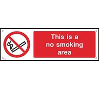 This is a No Smoking Area - 150mm x 50mm - 1.2mm Rigid Plastic Drilled Sign (PS5)