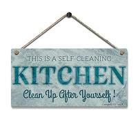This Is A Self-Cleaning Kitchen Clean Up After Yourself Decoration Crafts Hanging Sign 5X10 Inch for Home Kitchen Bathroom Farm Garden Garage woodem Wall Decor
